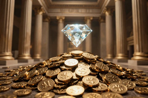 Goldener M&uuml;nzhaufen mit Jackpot-Diamantsymbol f&uuml;r progressive Jackpots im Legiano Casino