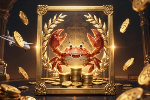 Goldenes Rubbellos mit Krabben-Maskottchen und Aviator-Flugzeug f&uuml;r Instant Win Spiele
