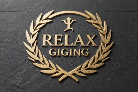 Relax Gaming Provider-Logo auf dunklem Schiefer mit goldenem Rand