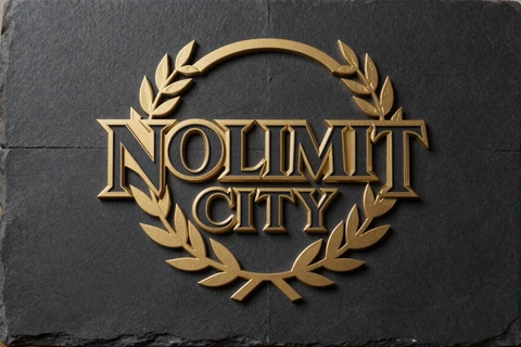 Nolimit City Provider-Logo auf dunklem Schiefer mit goldenem Rand