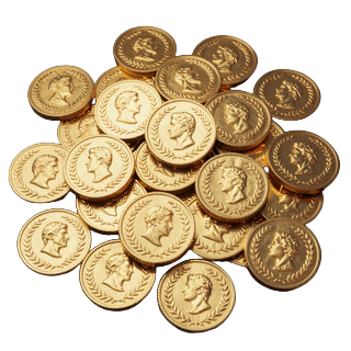 Stapel goldener r&ouml;mischer M&uuml;nzen f&uuml;r den Legiano Casino Loyalty Shop