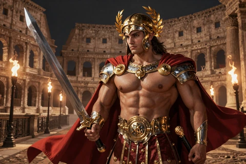 Gladiator Ways Slot Artwork mit r&ouml;mischem Krieger und Kolosseum-Hintergrund