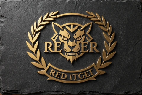 Red Tiger Provider-Logo auf dunklem Schiefer mit goldenem Rand