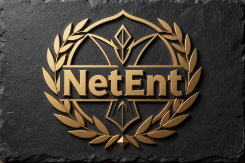 NetEnt Provider-Logo auf dunklem Schiefer mit goldenem Rand