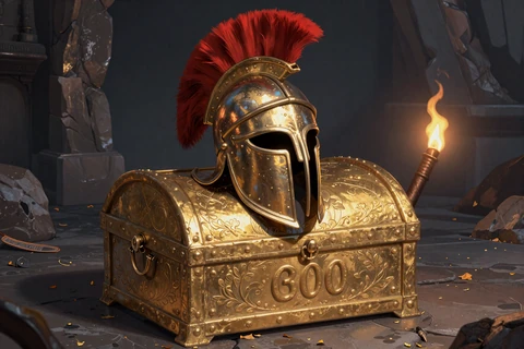 R&ouml;mischer Helm auf goldener Schatztruhe symbolisiert zweiten Legiano Casino Reload Bonus