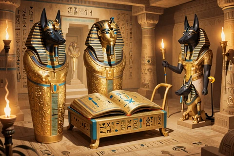 Book of Dead Slot Artwork mit &auml;gyptischem Goldbuch und Pharaonensymbolen